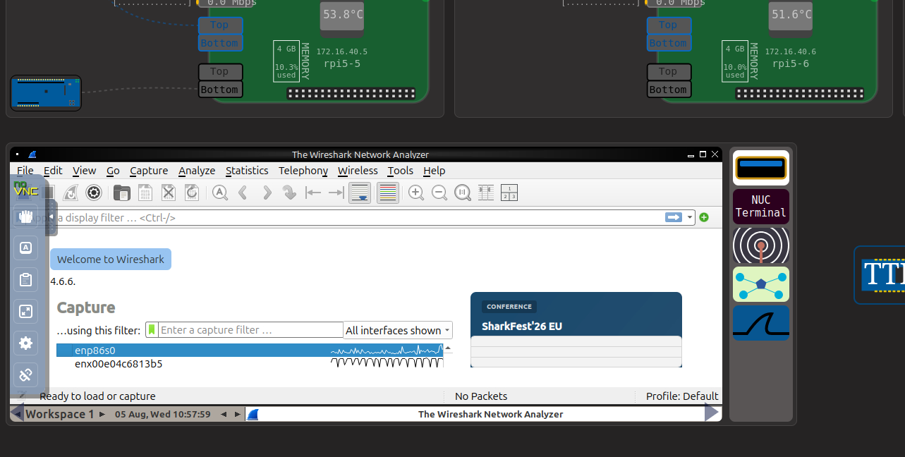 Image of the NUC's Wireshark VNC session